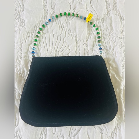 Handmade Beaded Black and Multicolor Flower Design Evening Handbag Clutch Purse - Picture 2 of 5